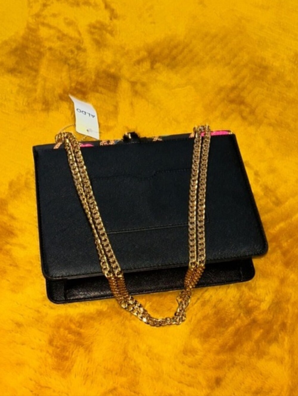 Aldo Black Shoulder Bag with Multicolor Tropical Print & Gold Chain - Picture 4 of 4